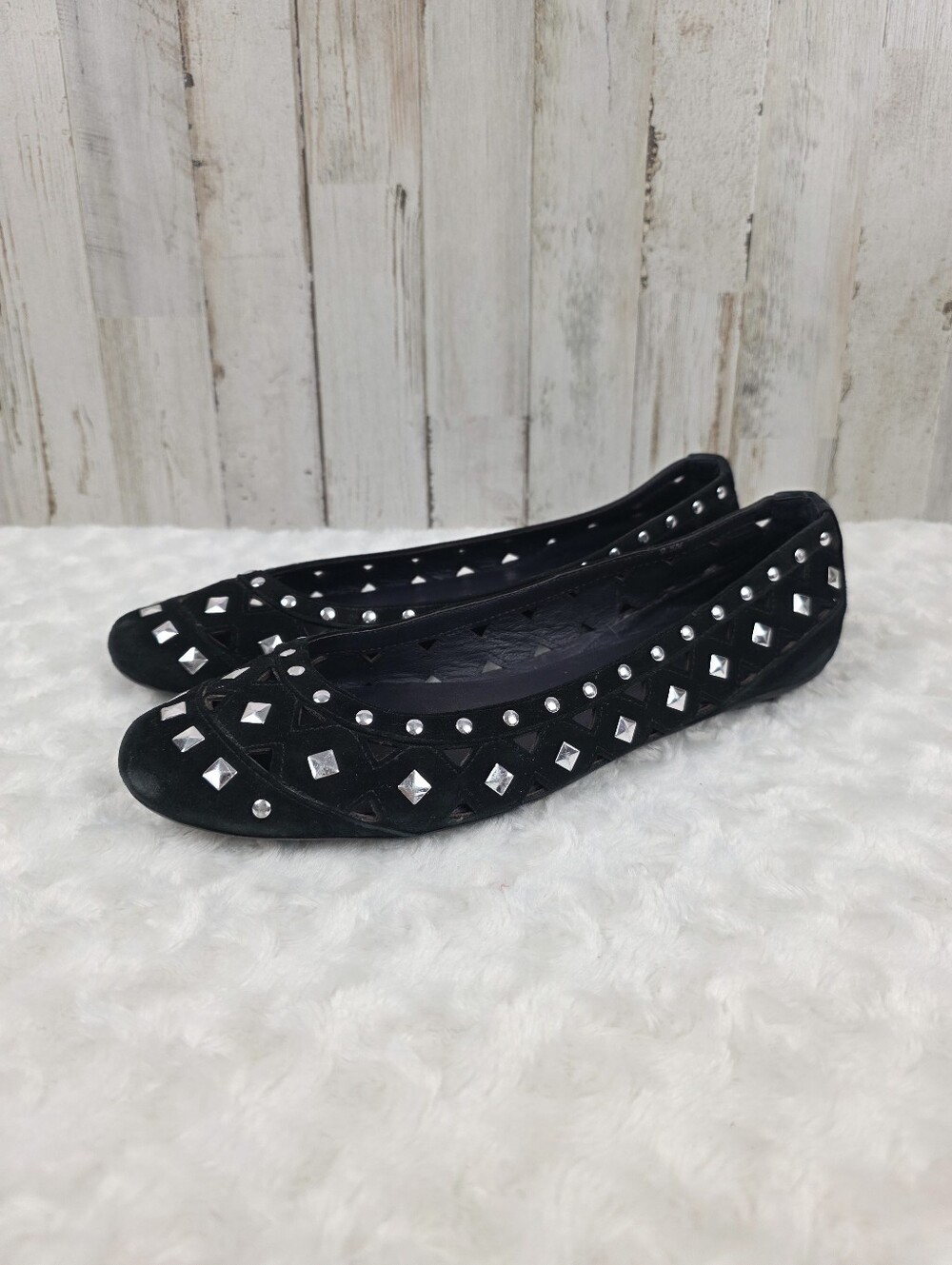 Vaneli Studded Black Suede Ballet Flats Size 9.5